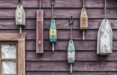 buoys hanging on wall